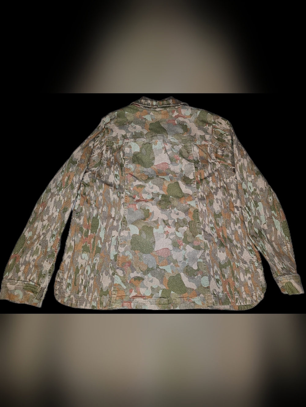 Logo Lori Goldstein Light Weight Camo Print Button Down Jacket Pockets Sz 10 - Picture 2 of 12